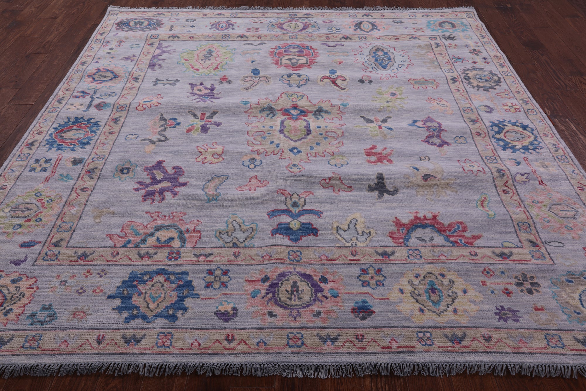 Grey Square Turkish Oushak Hand Knotted Wool Rug - 7' 9" X 8' 2" - Golden Nile