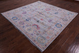 Grey Square Turkish Oushak Hand Knotted Wool Rug - 7' 9" X 8' 2" - Golden Nile