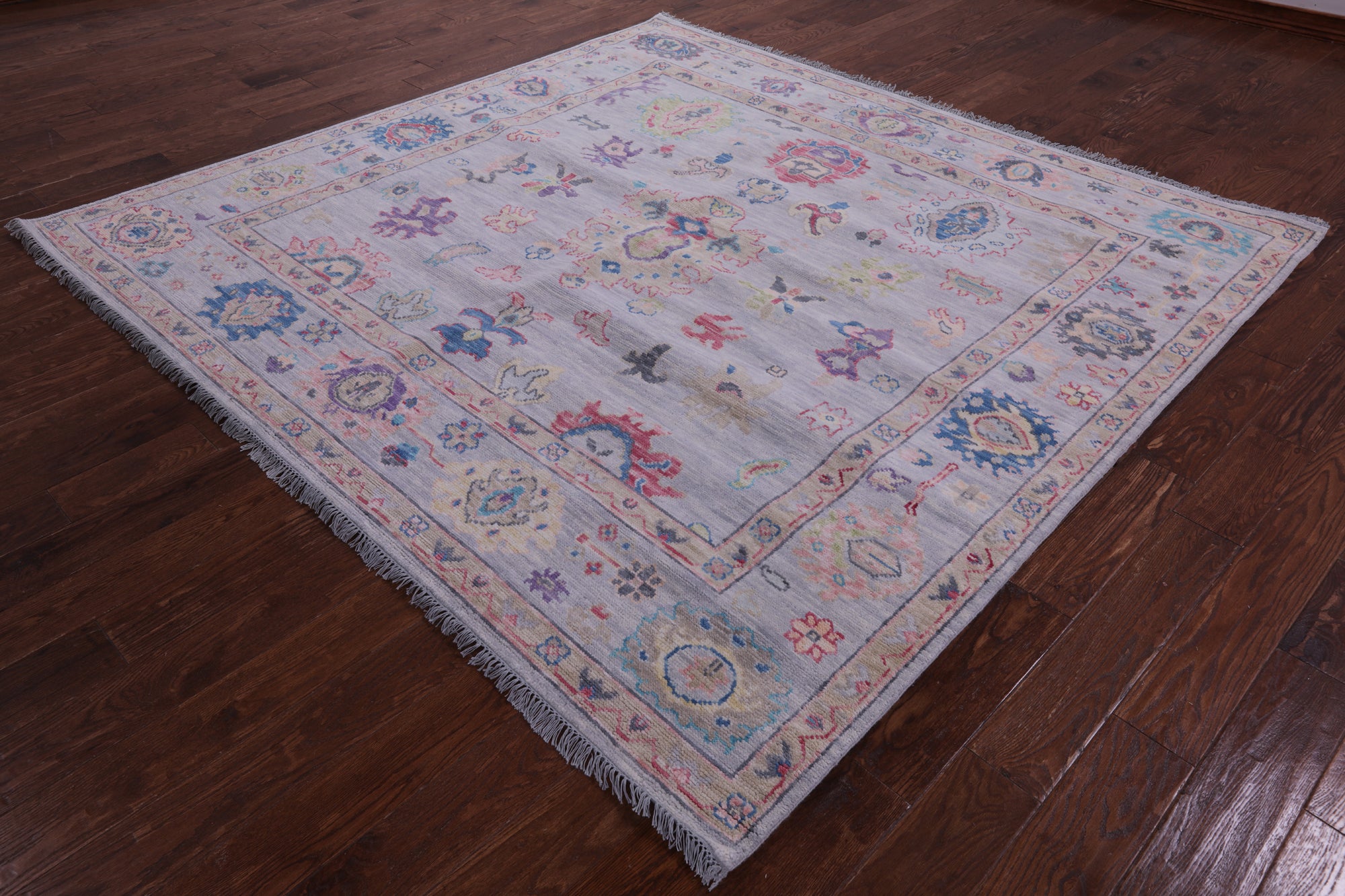 Grey Square Turkish Oushak Hand Knotted Wool Rug - 7' 9" X 8' 2" - Golden Nile