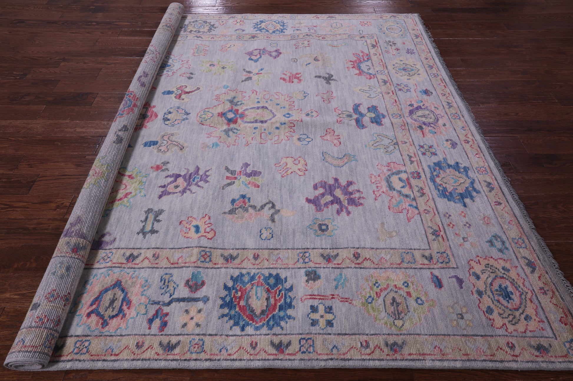 Grey Square Turkish Oushak Hand Knotted Wool Rug - 7' 9" X 8' 2" - Golden Nile