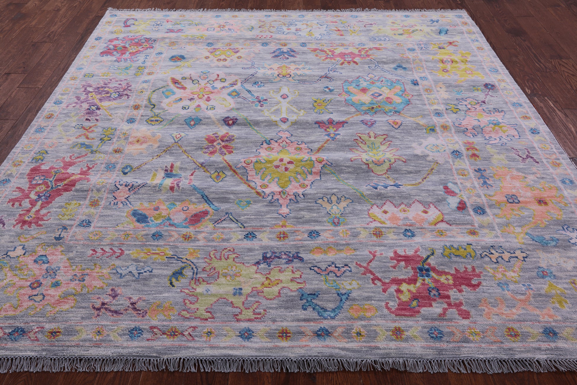 Grey Square Turkish Oushak Hand Knotted Wool Rug - 7' 11" X 8' 1" - Golden Nile