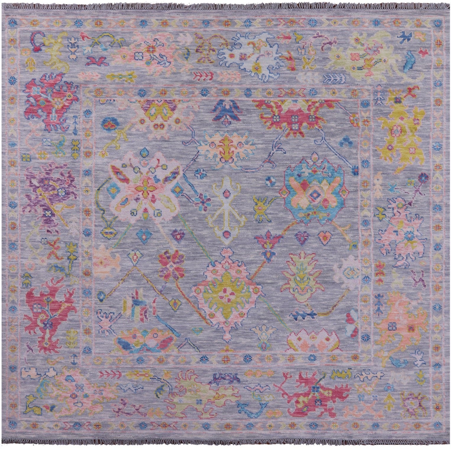 Grey Square Turkish Oushak Hand Knotted Wool Rug - 7' 11" X 8' 1" - Golden Nile