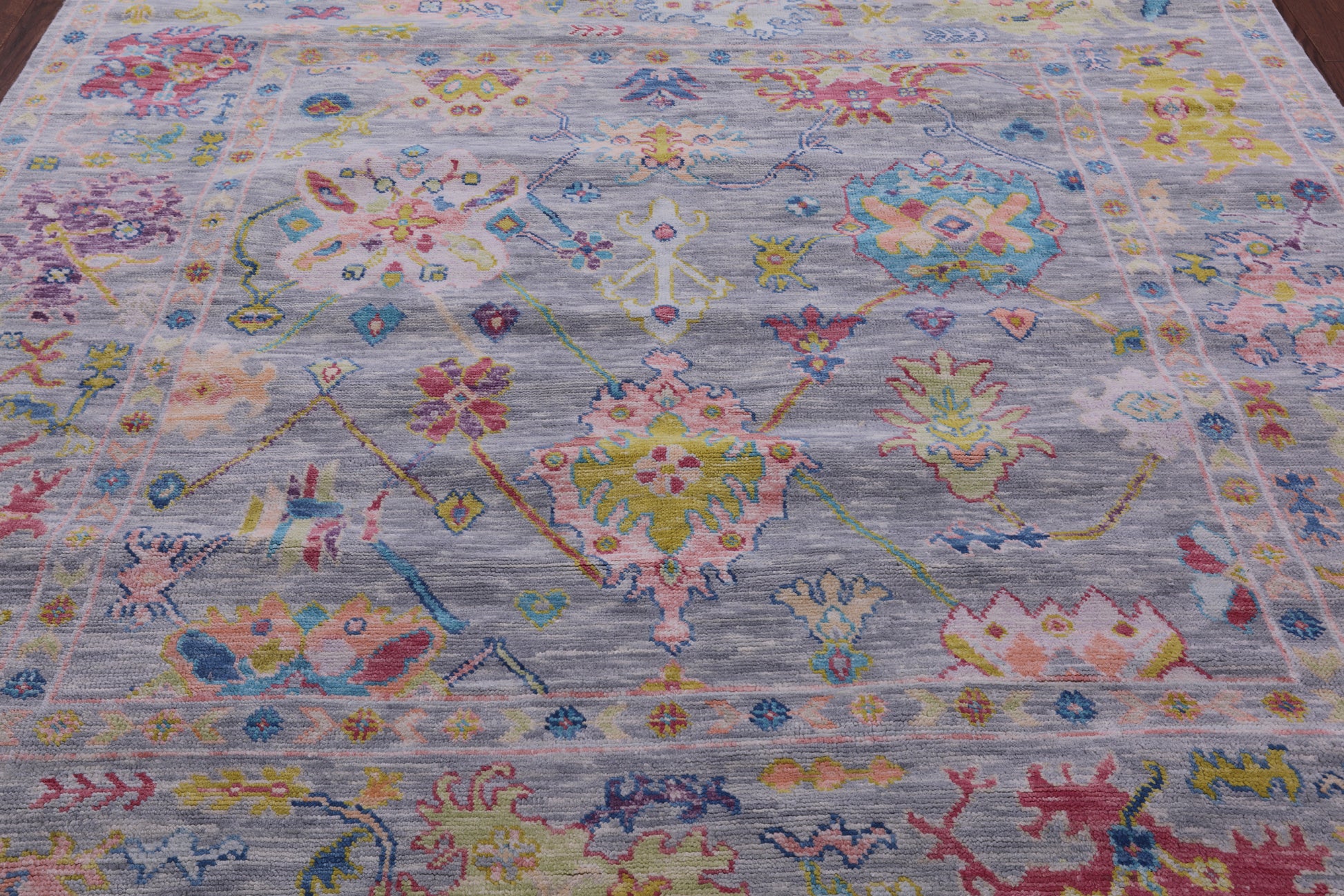 Grey Square Turkish Oushak Hand Knotted Wool Rug - 7' 11" X 8' 1" - Golden Nile