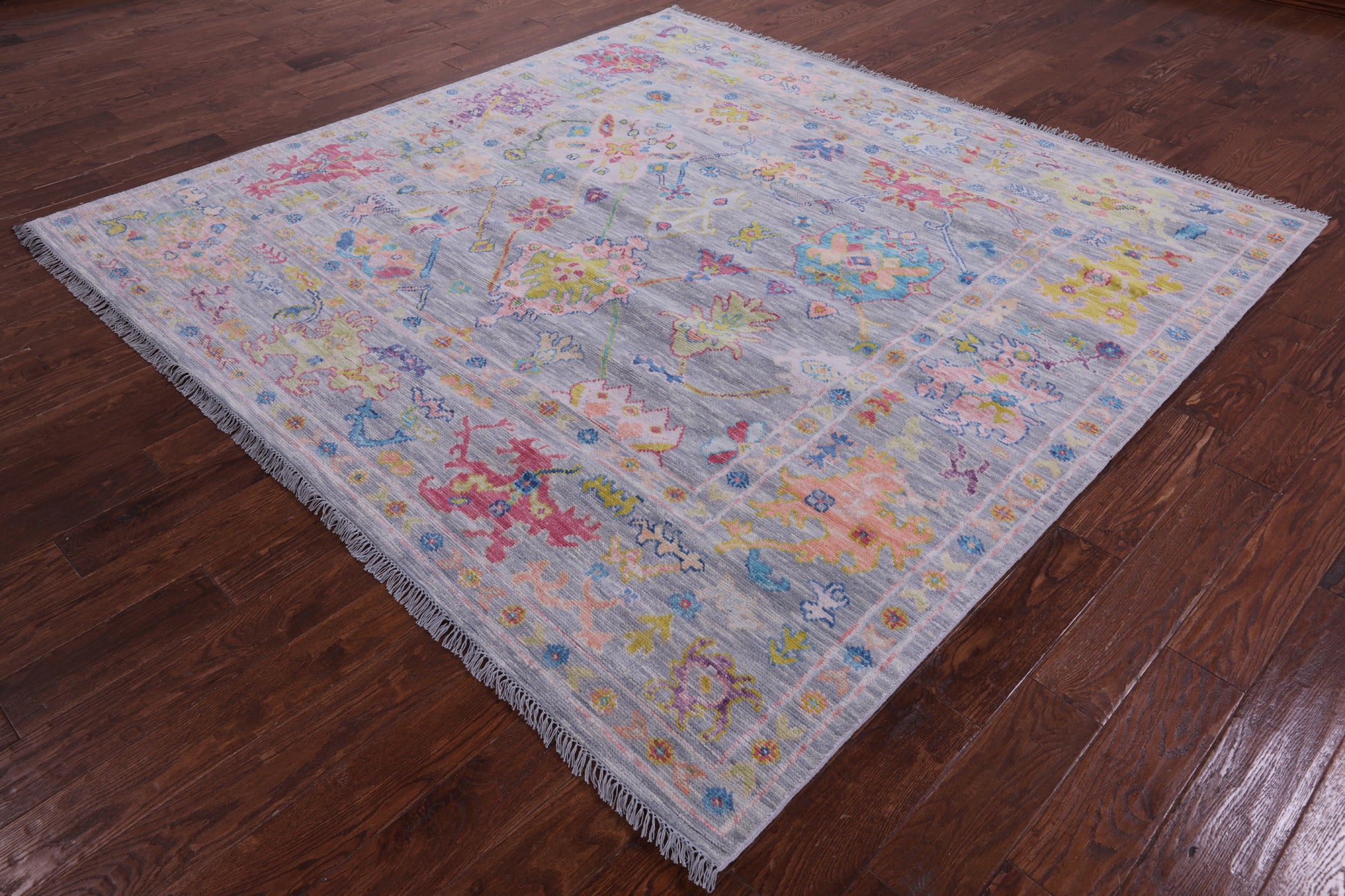 Grey Square Turkish Oushak Hand Knotted Wool Rug - 7' 11" X 8' 1" - Golden Nile