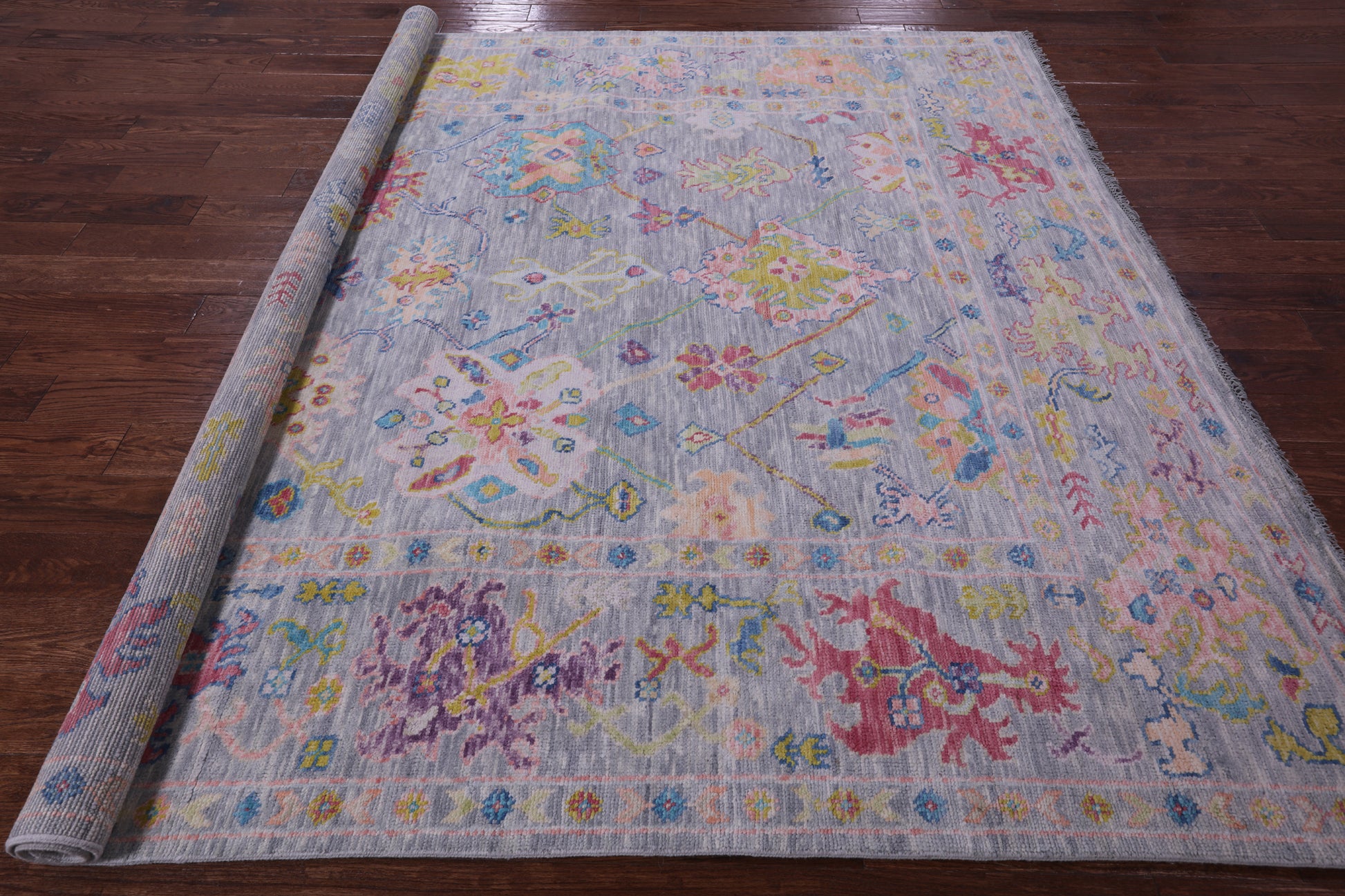 Grey Square Turkish Oushak Hand Knotted Wool Rug - 7' 11" X 8' 1" - Golden Nile