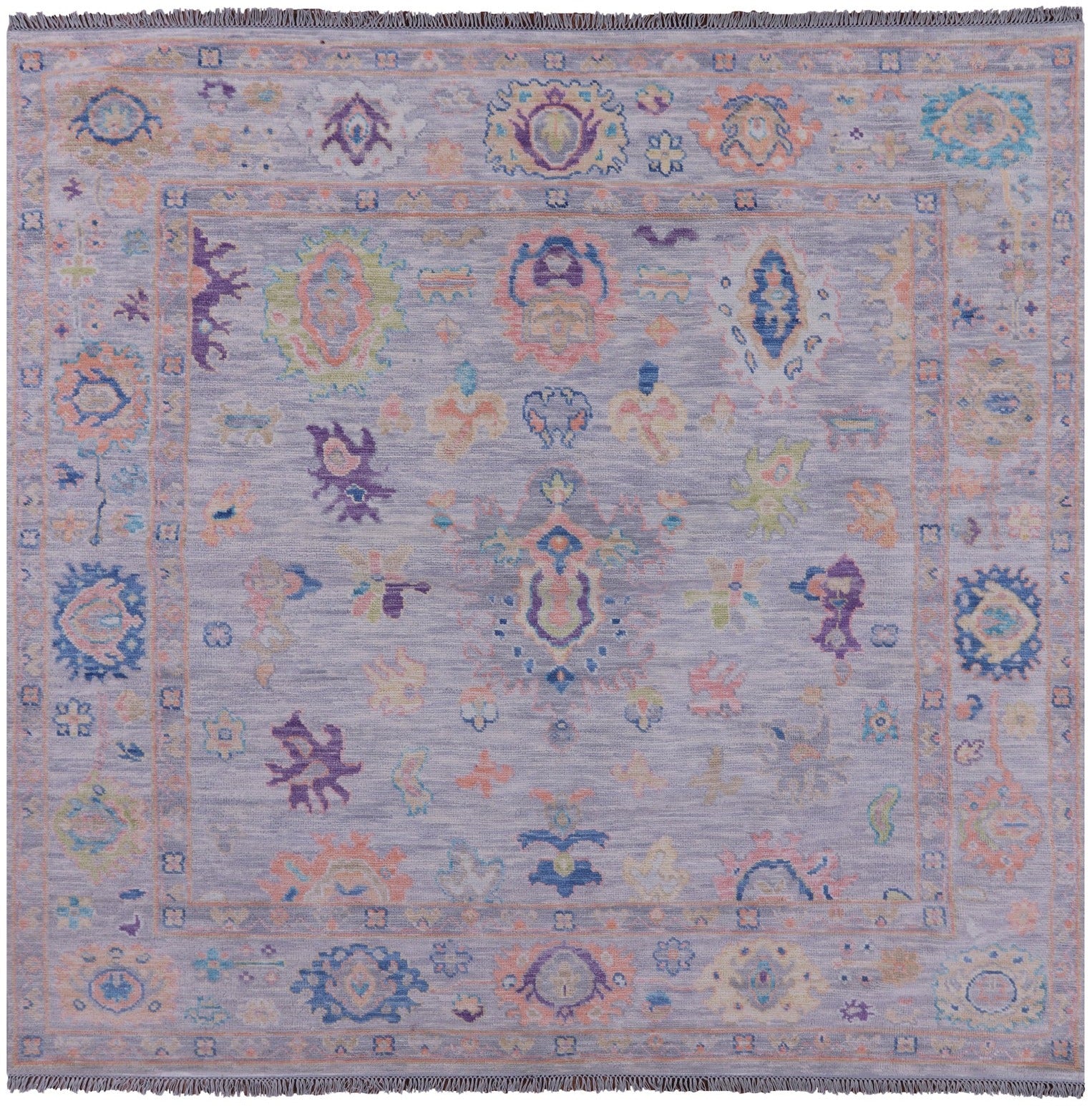 Grey Square Turkish Oushak Handmade Wool Rug - 8' 0" X 8' 4" - Golden Nile