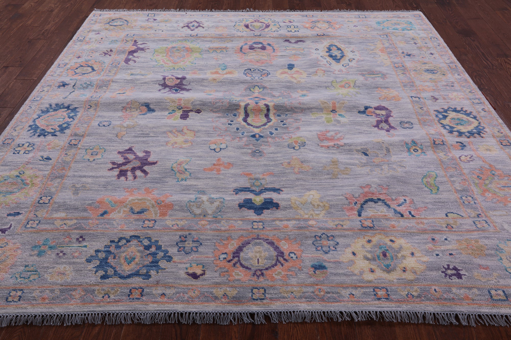 Grey Square Turkish Oushak Handmade Wool Rug - 8' 0" X 8' 4" - Golden Nile