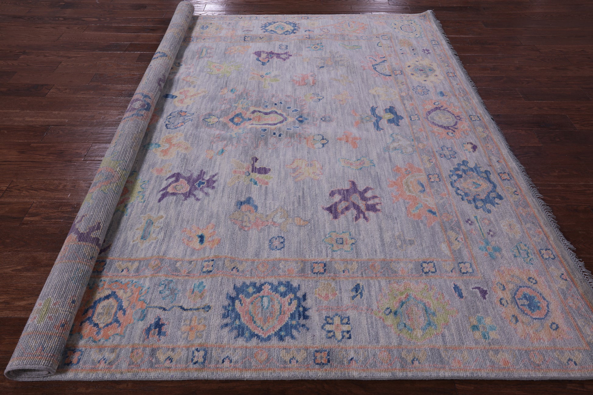 Grey Square Turkish Oushak Handmade Wool Rug - 8' 0" X 8' 4" - Golden Nile