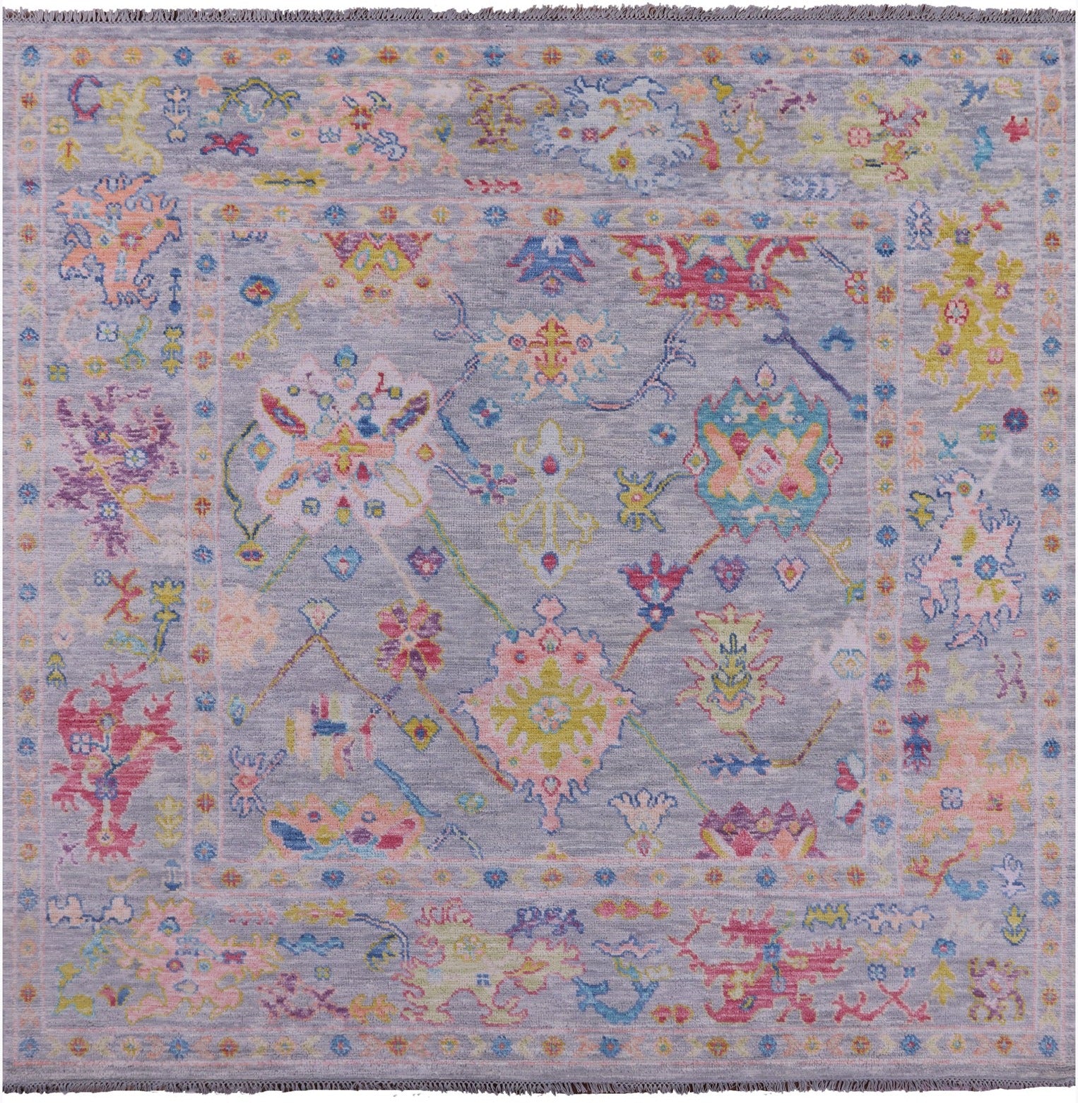 Grey Square Turkish Oushak Hand Knotted Wool Rug - 7' 10" X 8' 0" - Golden Nile