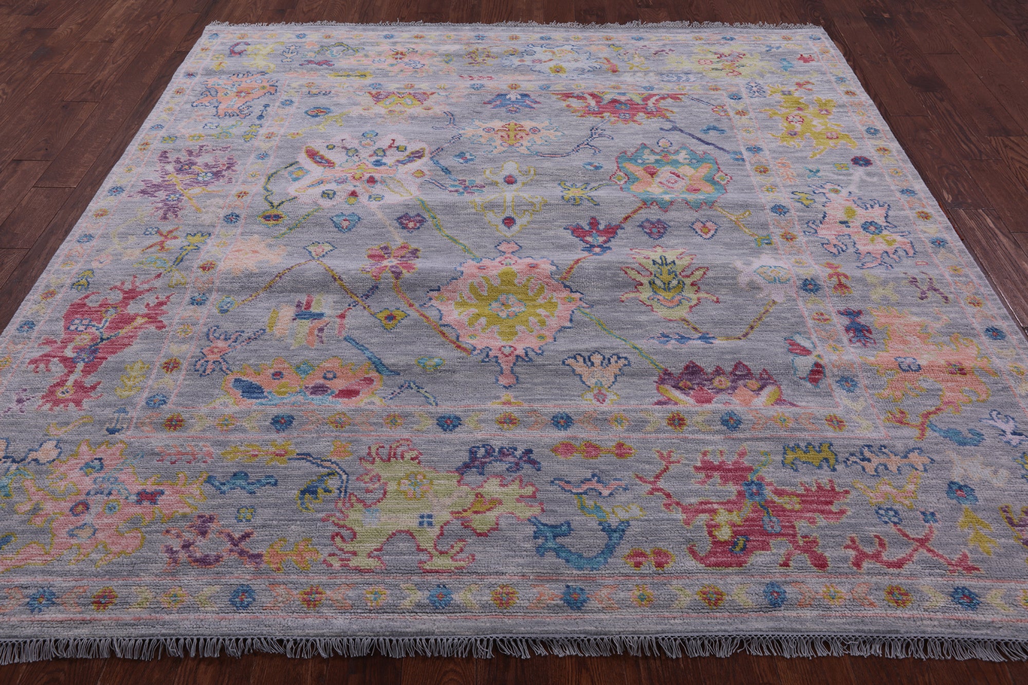 Grey Square Turkish Oushak Hand Knotted Wool Rug - 7' 10" X 8' 0" - Golden Nile