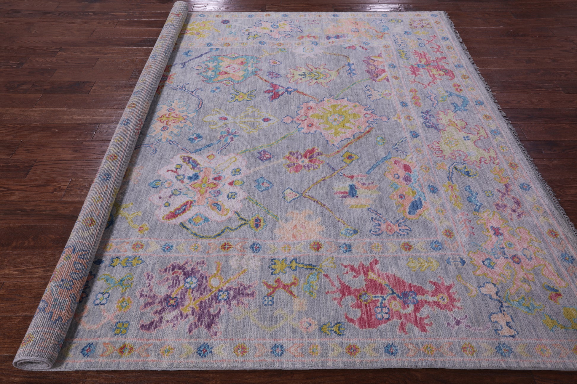Grey Square Turkish Oushak Hand Knotted Wool Rug - 7' 10" X 8' 0" - Golden Nile