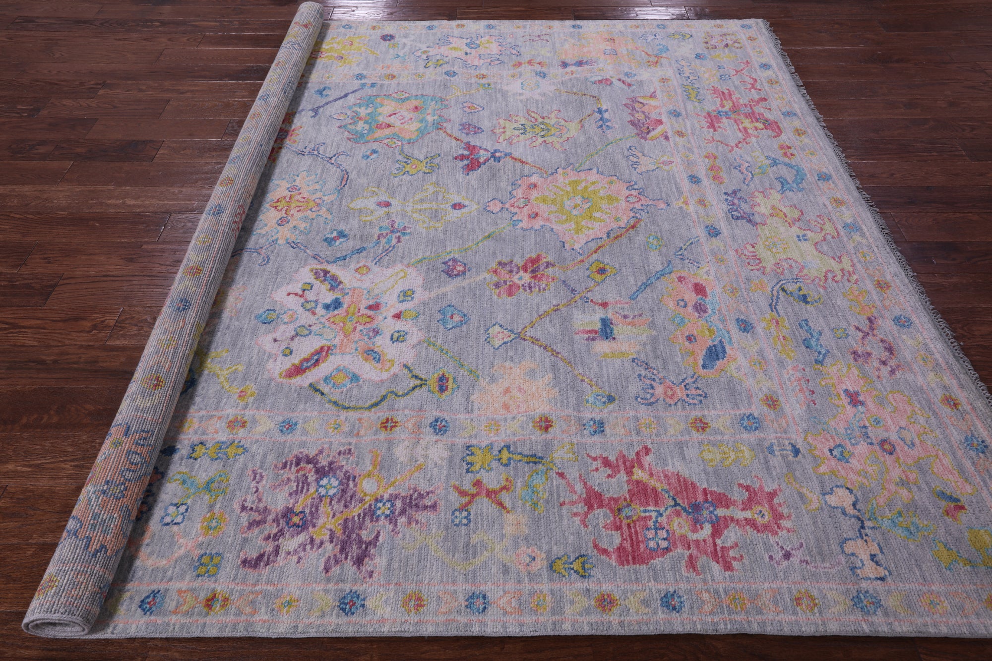 Grey Square Turkish Oushak Hand Knotted Wool Rug - 7' 10" X 8' 0" - Golden Nile