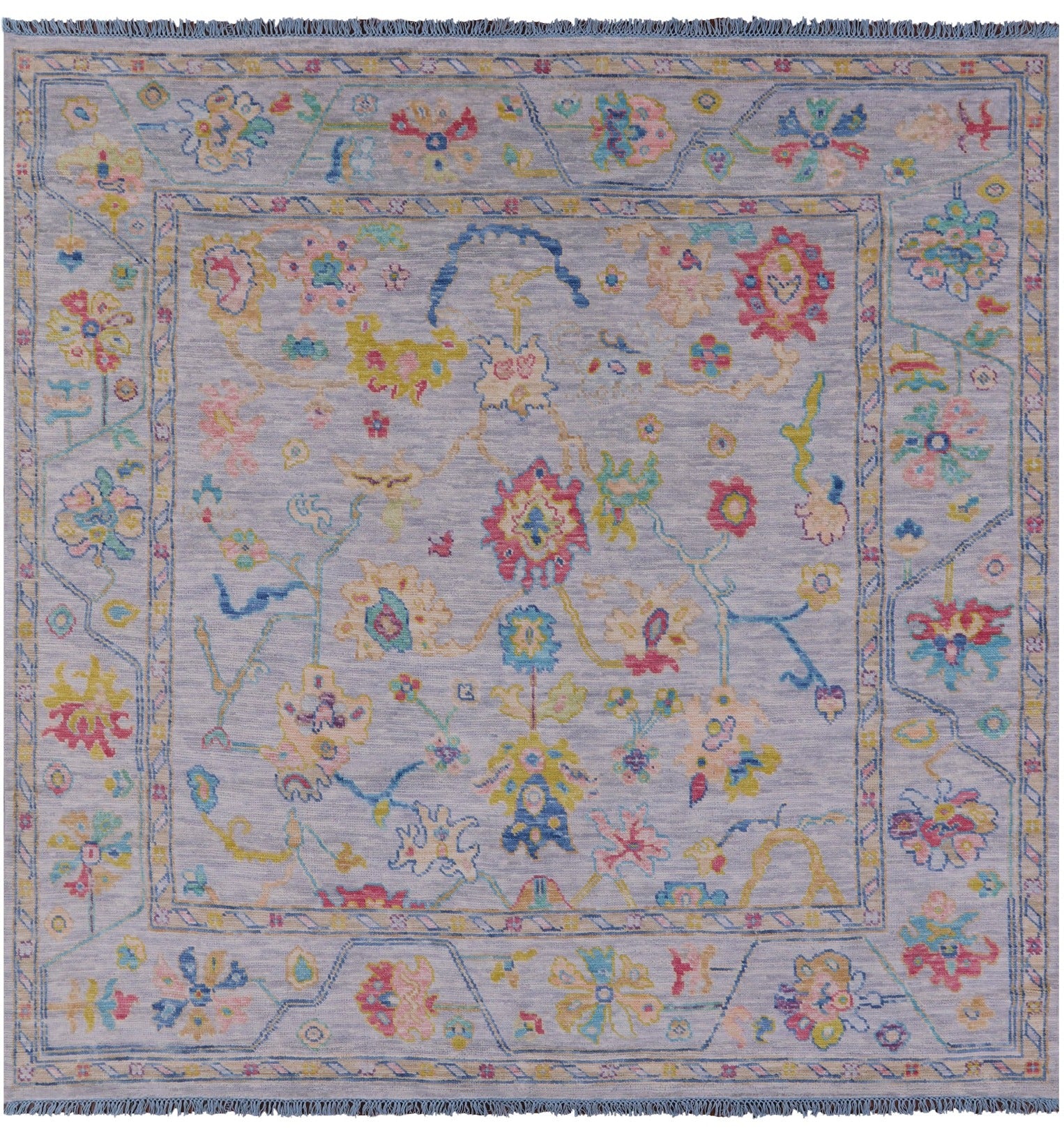 Grey Square Turkish Oushak Hand Knotted Wool Rug - 8' 0" X 8' 1" - Golden Nile