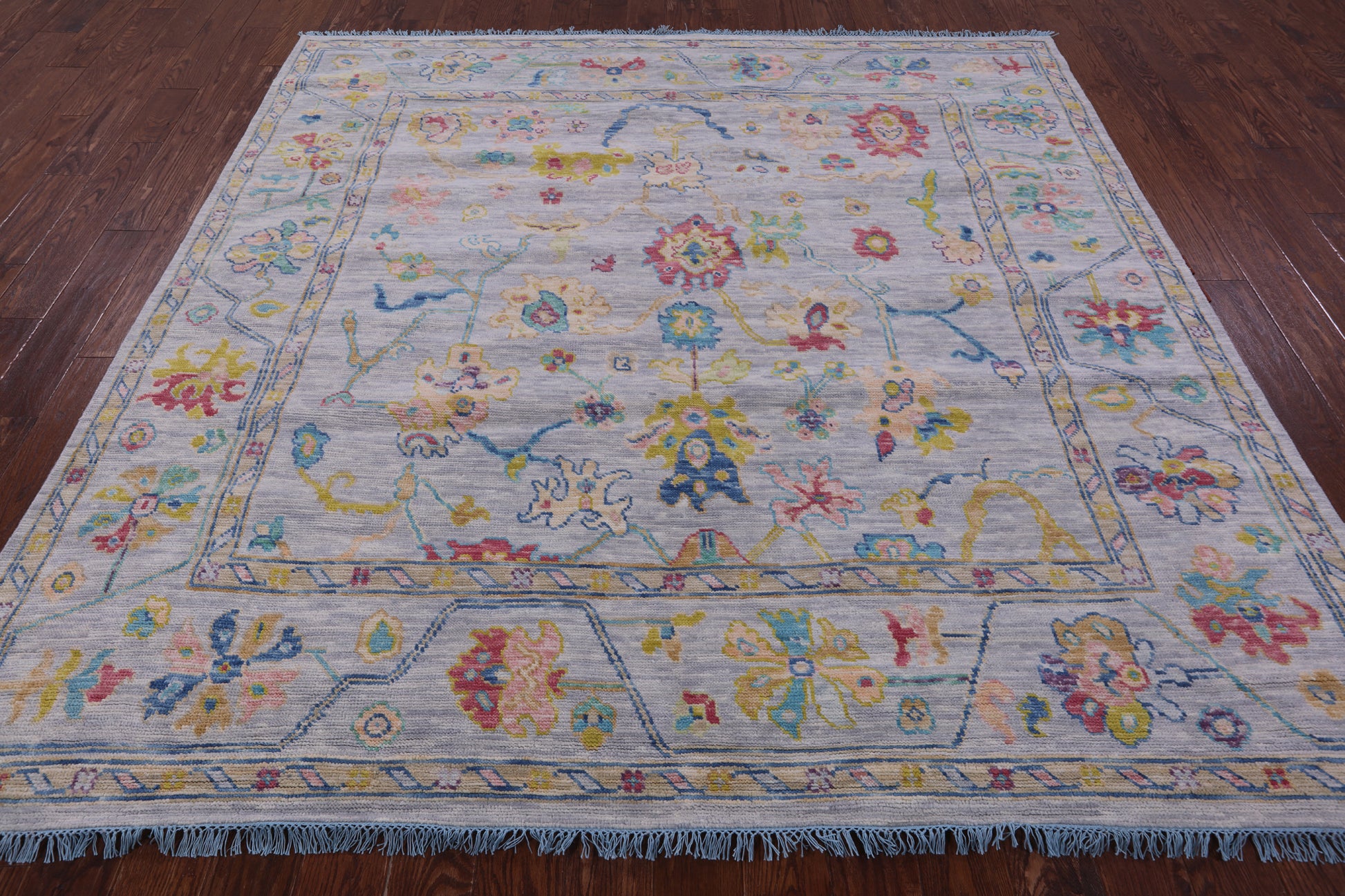 Grey Square Turkish Oushak Hand Knotted Wool Rug - 8' 0" X 8' 1" - Golden Nile