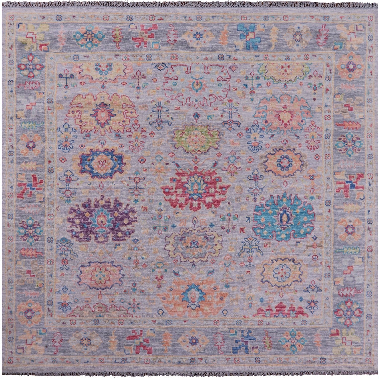 Grey Square Turkish Oushak Hand Knotted Wool Rug - 8' 0" X 8' 1" - Golden Nile