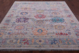 Grey Square Turkish Oushak Hand Knotted Wool Rug - 8' 0" X 8' 1" - Golden Nile