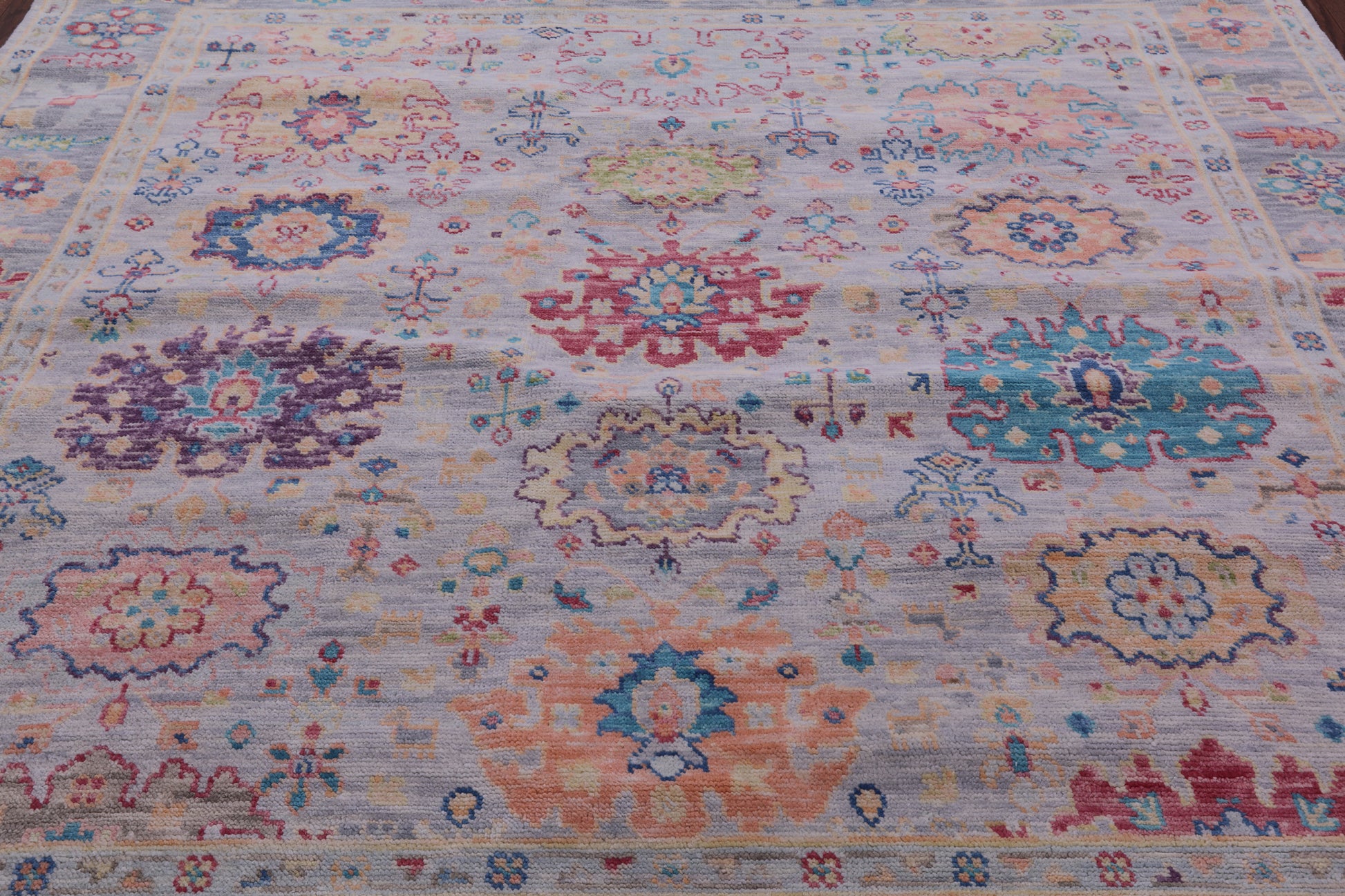 Grey Square Turkish Oushak Hand Knotted Wool Rug - 8' 0" X 8' 1" - Golden Nile