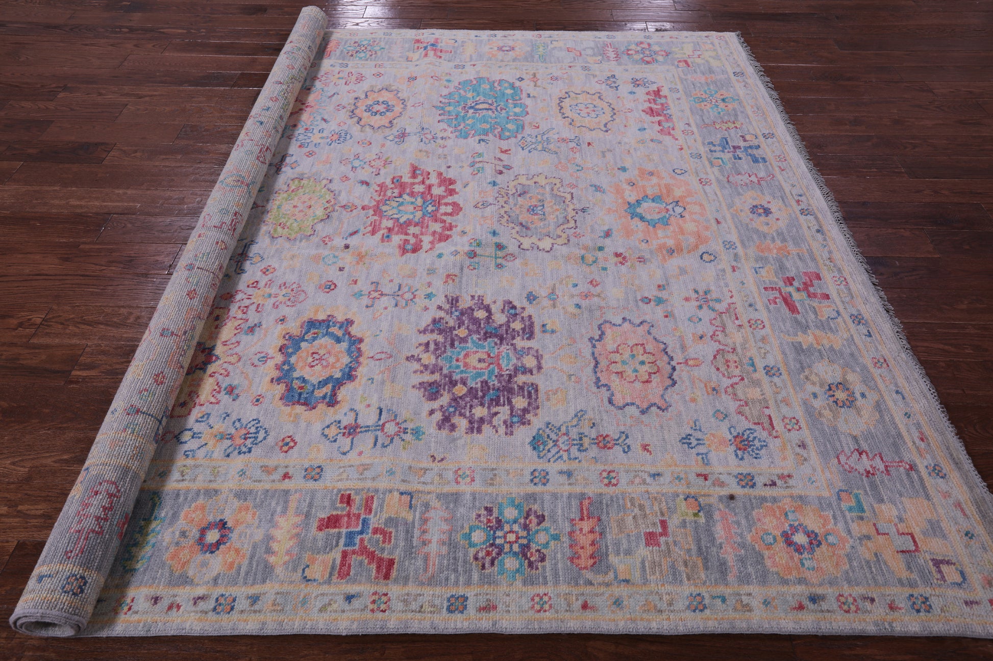 Grey Square Turkish Oushak Hand Knotted Wool Rug - 8' 0" X 8' 1" - Golden Nile