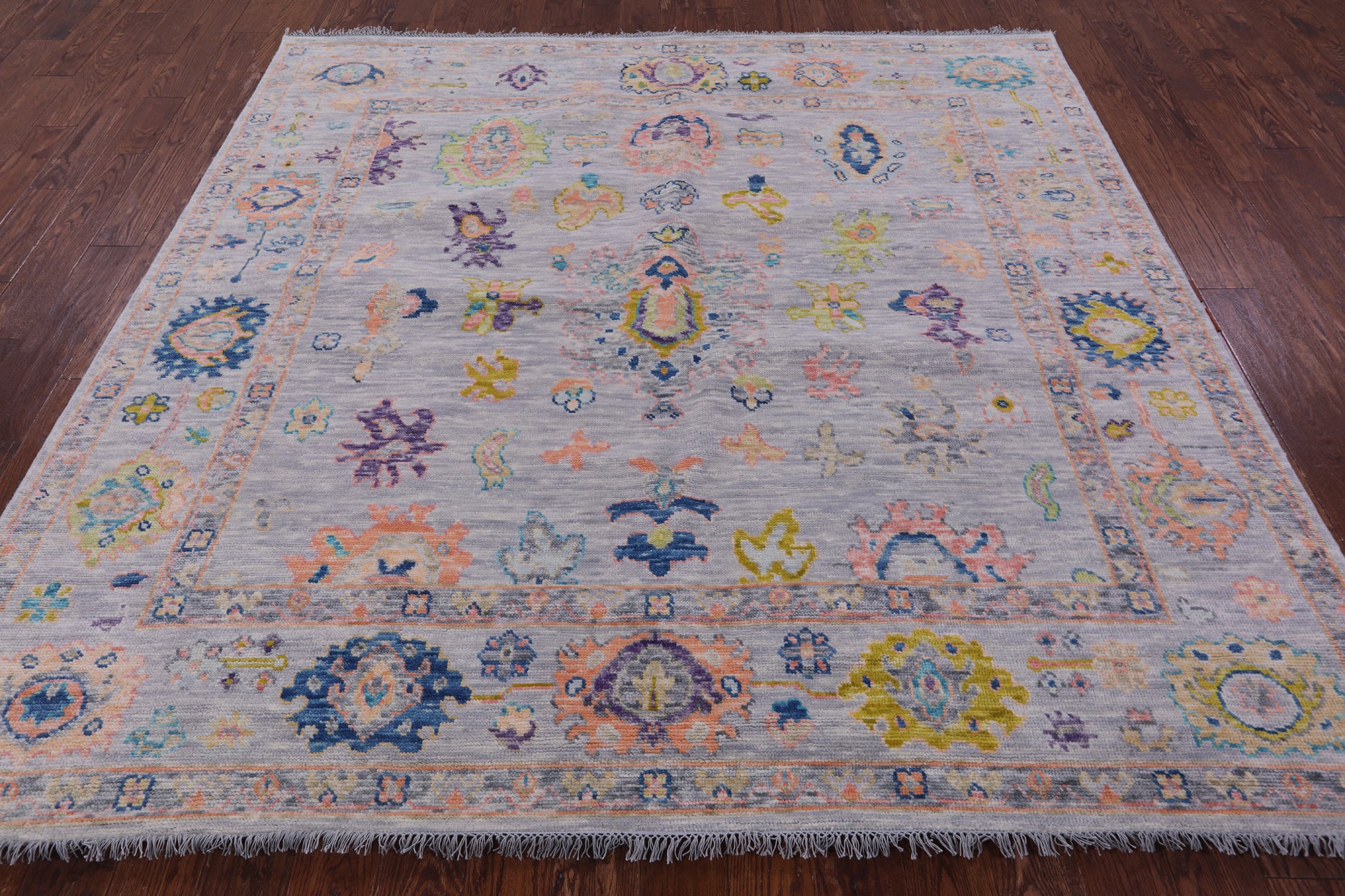 Grey Square Turkish Oushak Hand Knotted Wool Rug - 7' 10" X 8' 2" - Golden Nile