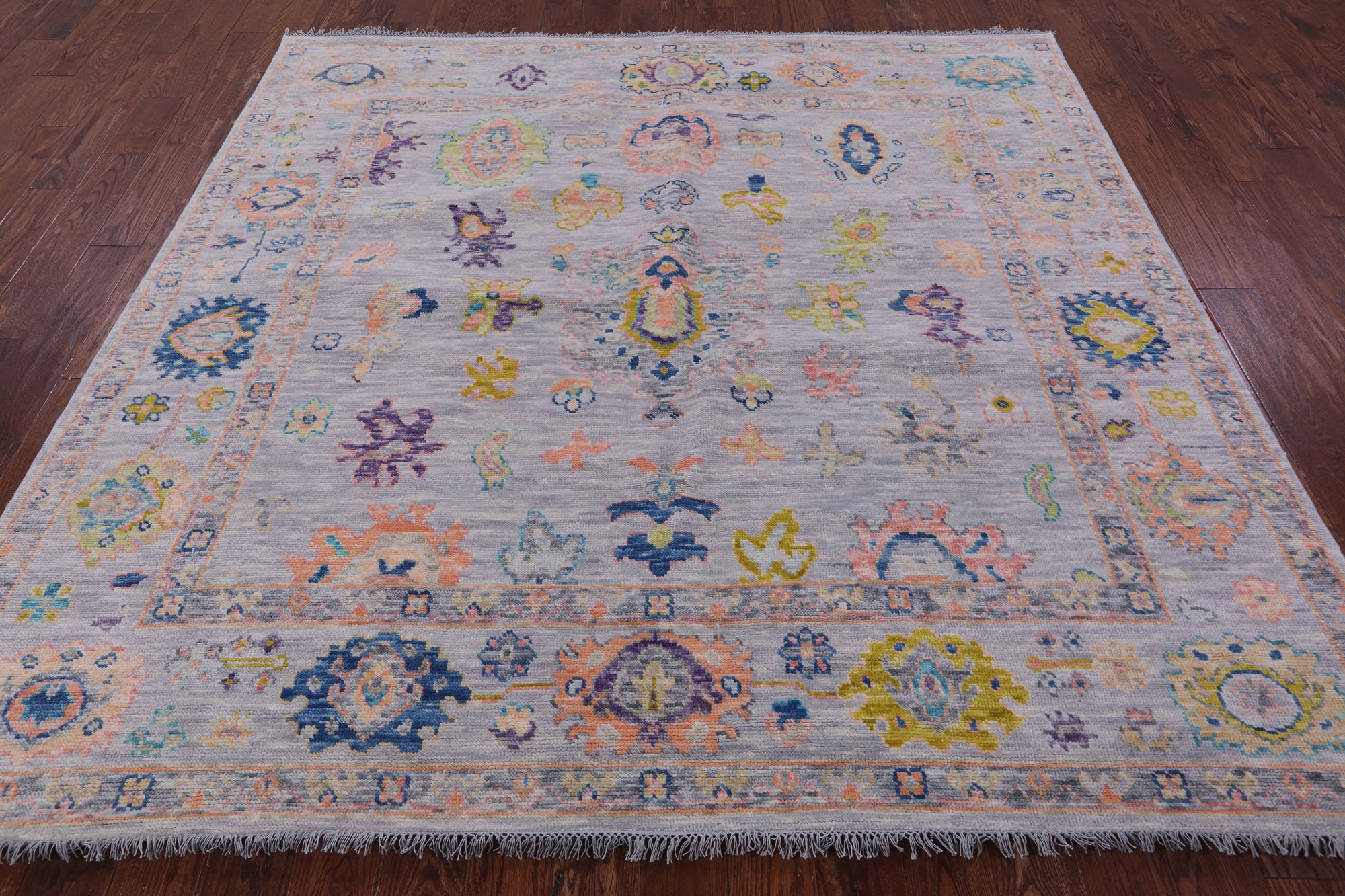 Grey Square Turkish Oushak Hand Knotted Wool Rug - 7' 10" X 8' 2" - Golden Nile