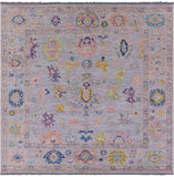 Grey Square Turkish Oushak Hand Knotted Wool Rug - 7' 10" X 8' 2" - Golden Nile