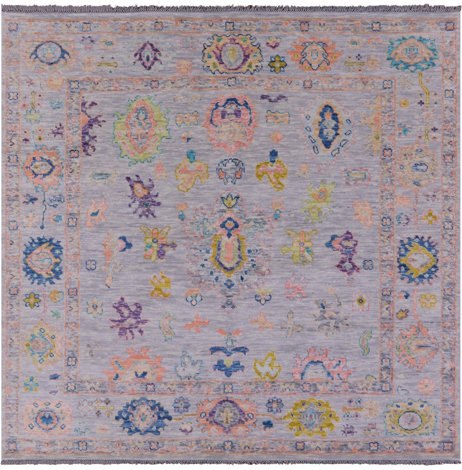 Grey Square Turkish Oushak Hand Knotted Wool Rug - 7' 10" X 8' 2" - Golden Nile