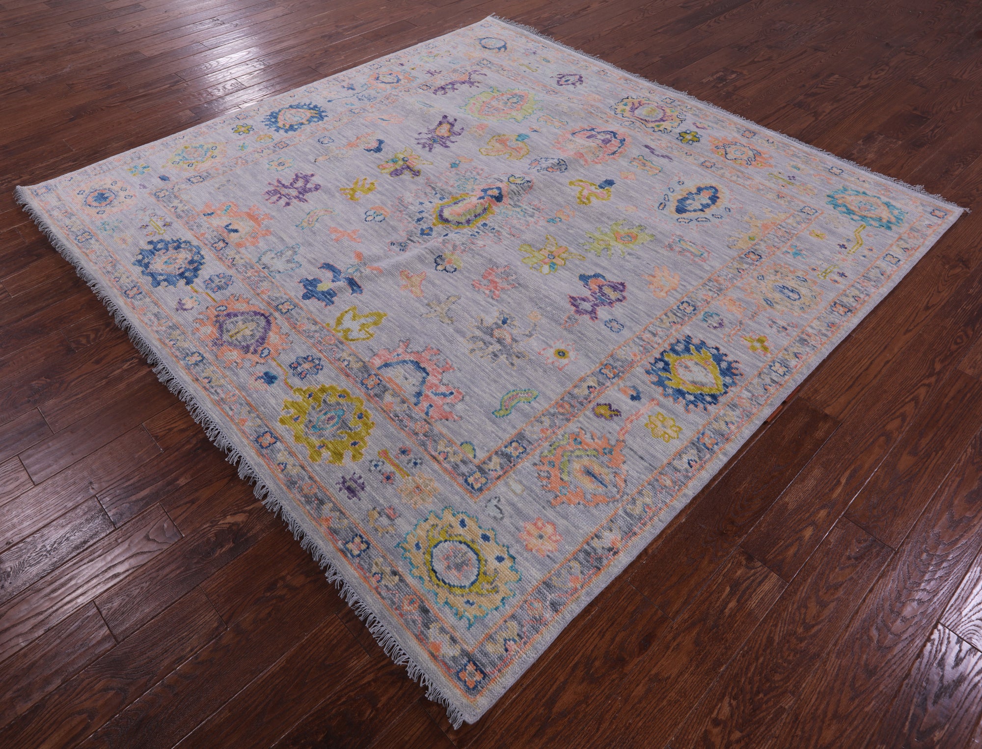 Grey Square Turkish Oushak Hand Knotted Wool Rug - 7' 10" X 8' 2" - Golden Nile