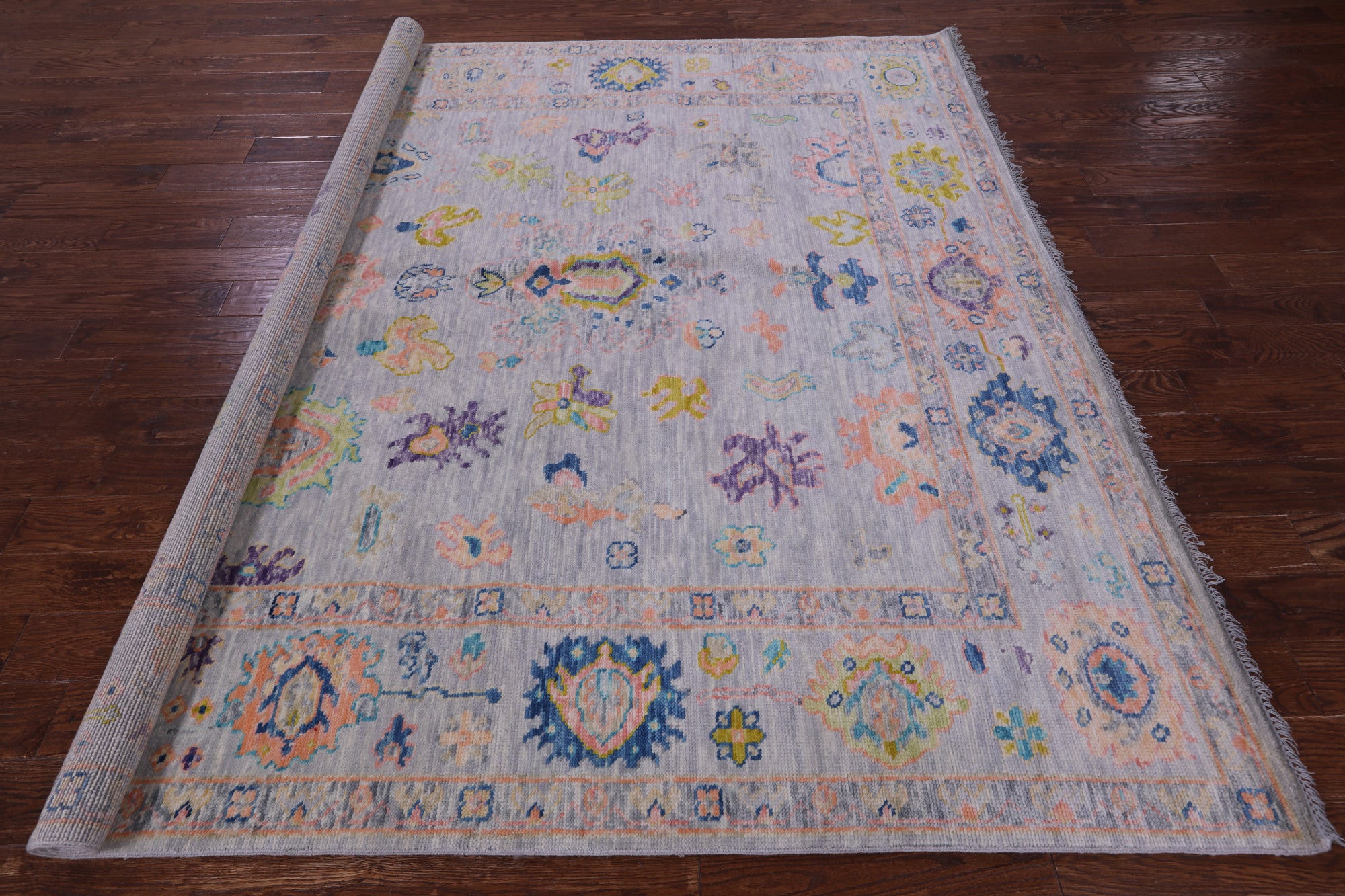 Grey Square Turkish Oushak Hand Knotted Wool Rug - 7' 10" X 8' 2" - Golden Nile