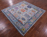 Blue Square Turkish Oushak Hand Knotted Wool Rug - 6' 11" X 7' 1" - Golden Nile