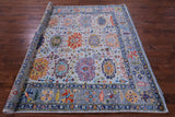 Blue Square Turkish Oushak Hand Knotted Wool Rug - 6' 11" X 7' 1" - Golden Nile