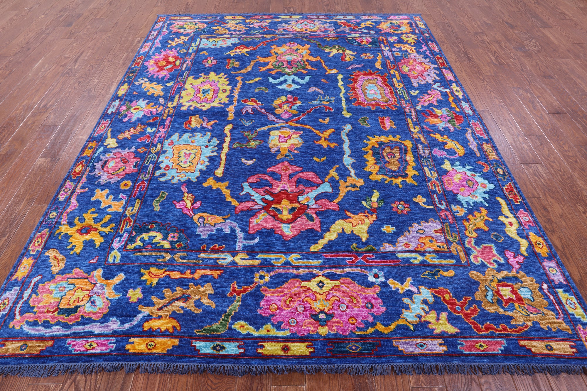 Blue Turkish Oushak Hand Knotted Wool Rug - 8' 2" X 9' 9" - Golden Nile