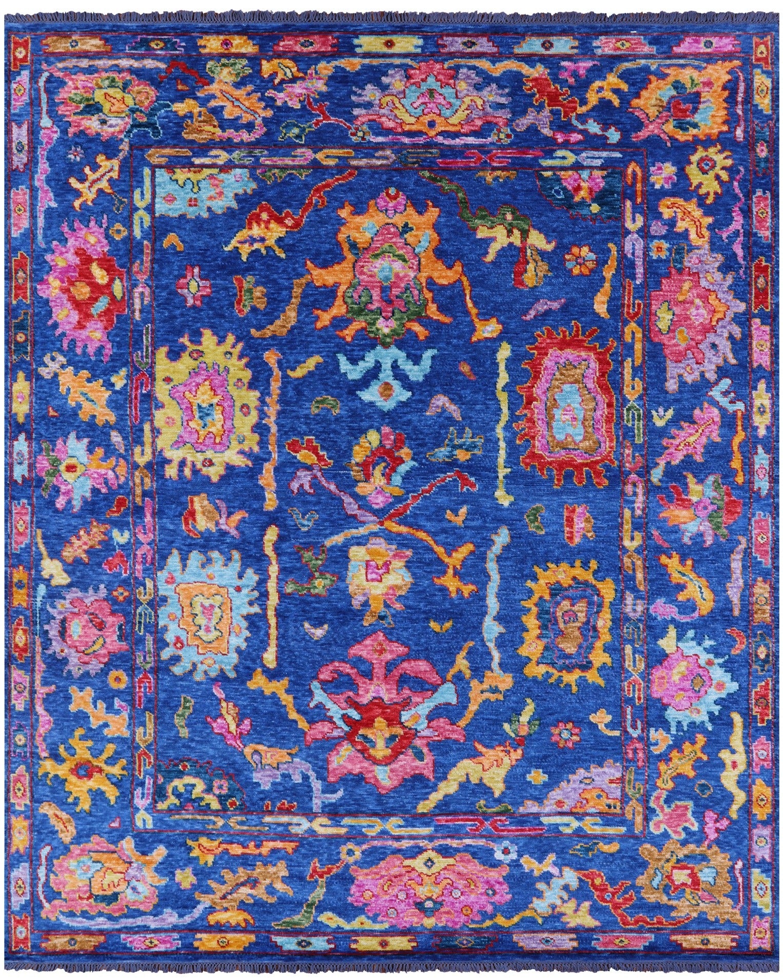 Blue Turkish Oushak Hand Knotted Wool Rug - 8' 2" X 9' 9" - Golden Nile