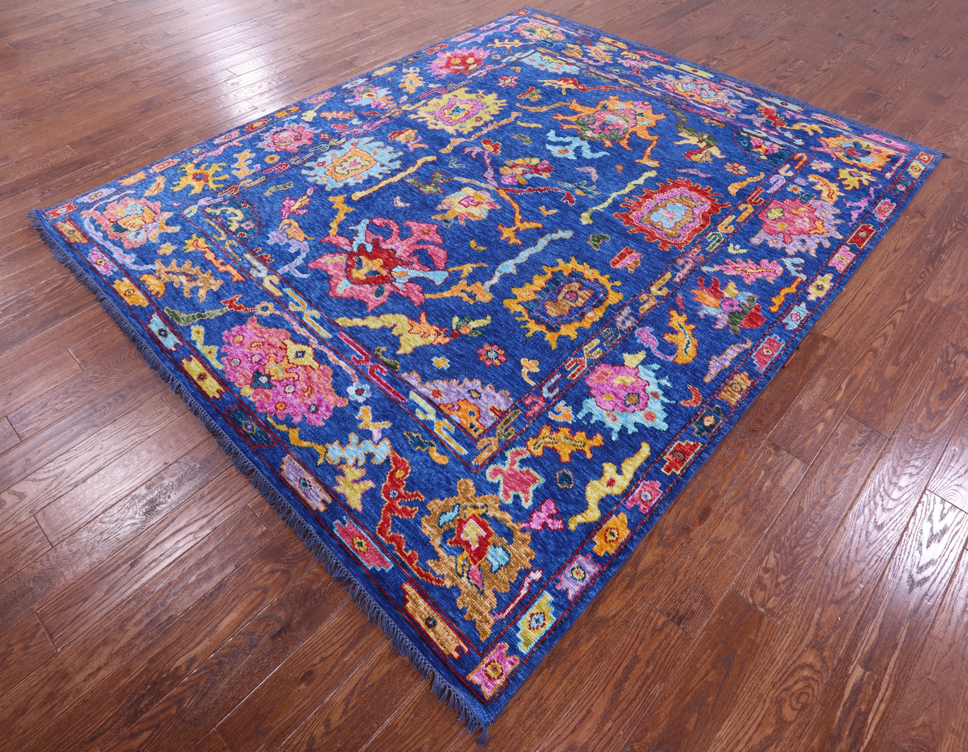 Blue Turkish Oushak Hand Knotted Wool Rug - 8' 2" X 9' 9" - Golden Nile