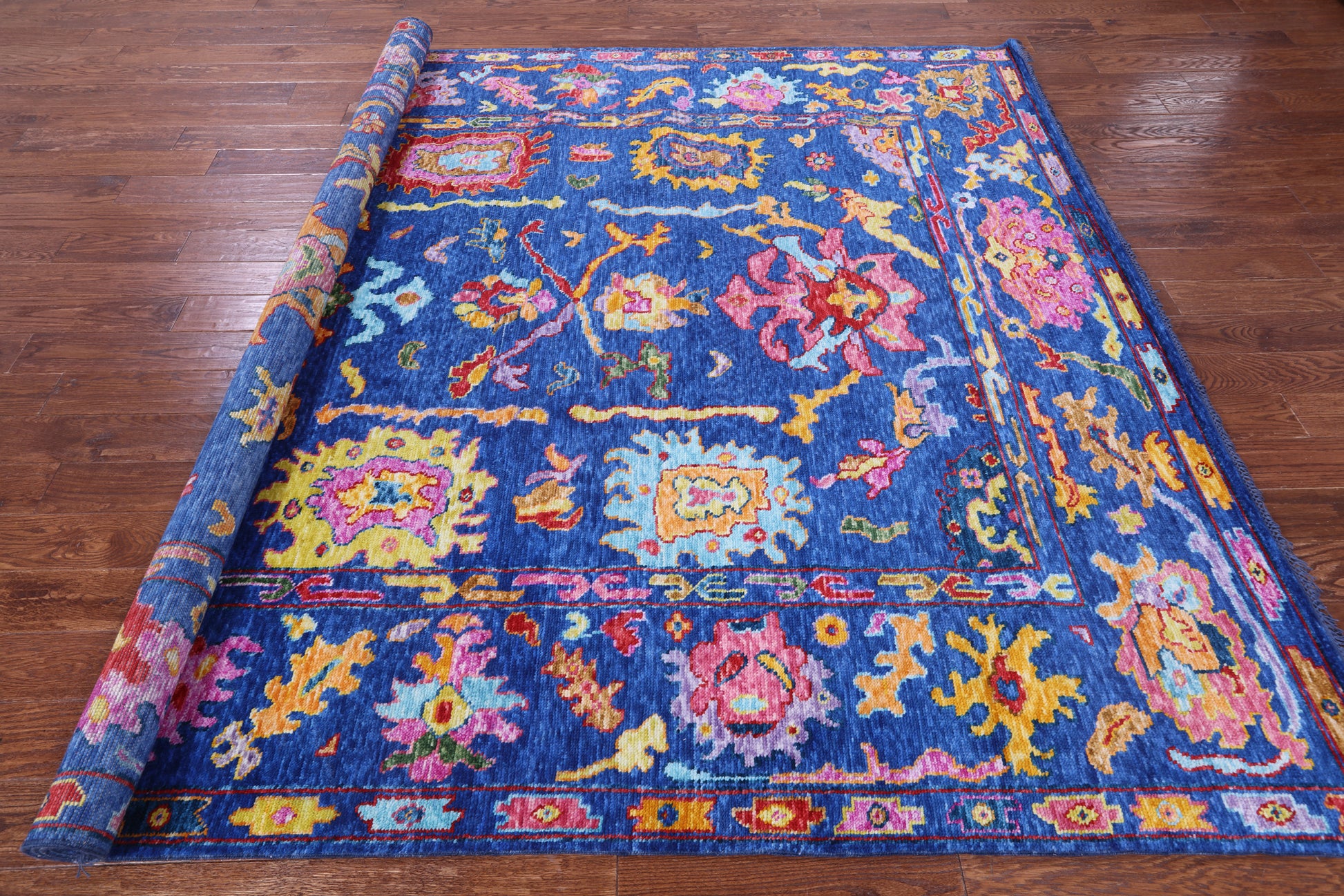 Blue Turkish Oushak Hand Knotted Wool Rug - 8' 2" X 9' 9" - Golden Nile
