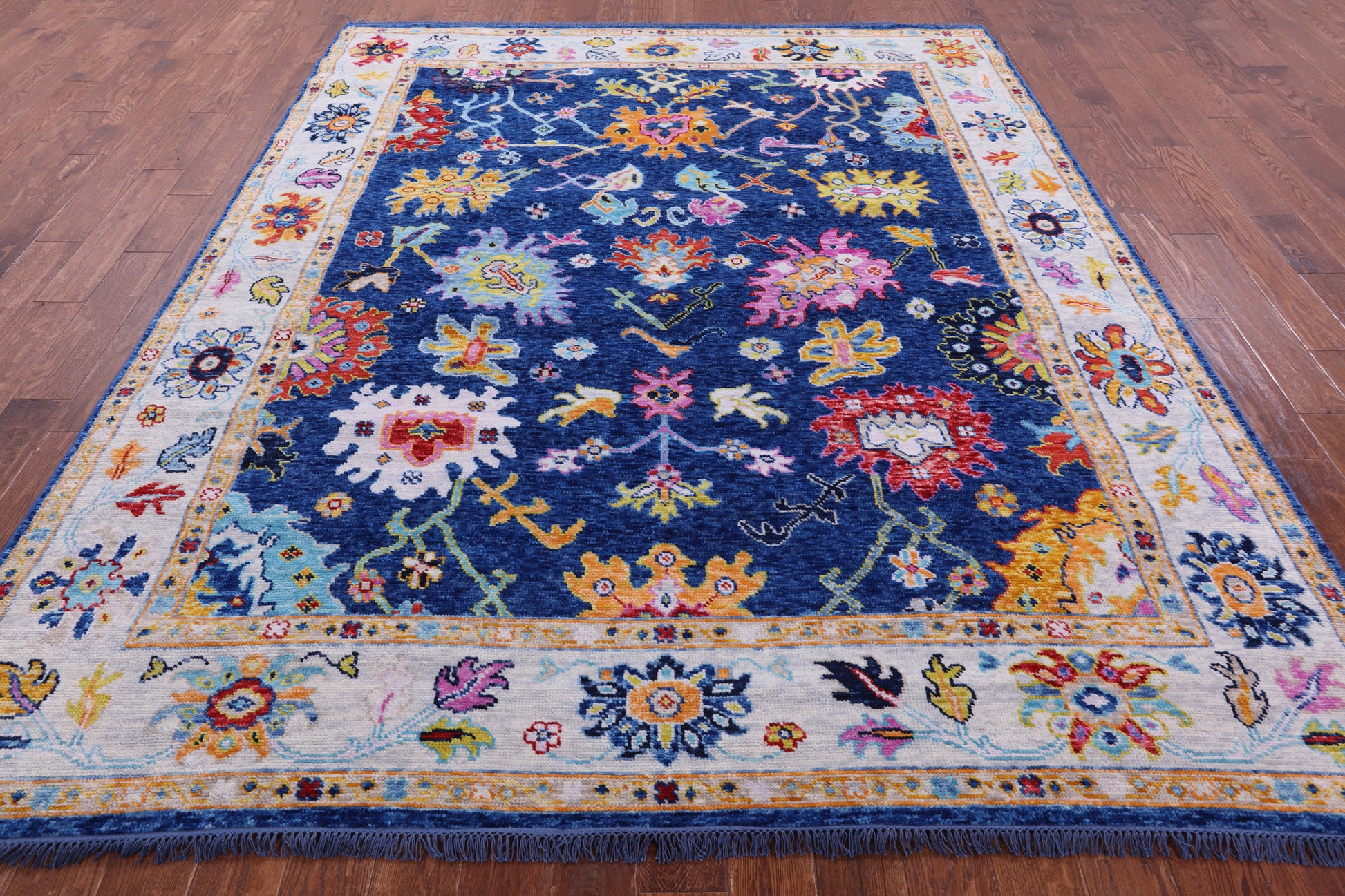 Blue Turkish Oushak Hand Knotted Wool Rug - 8' 1" X 9' 9" - Golden Nile