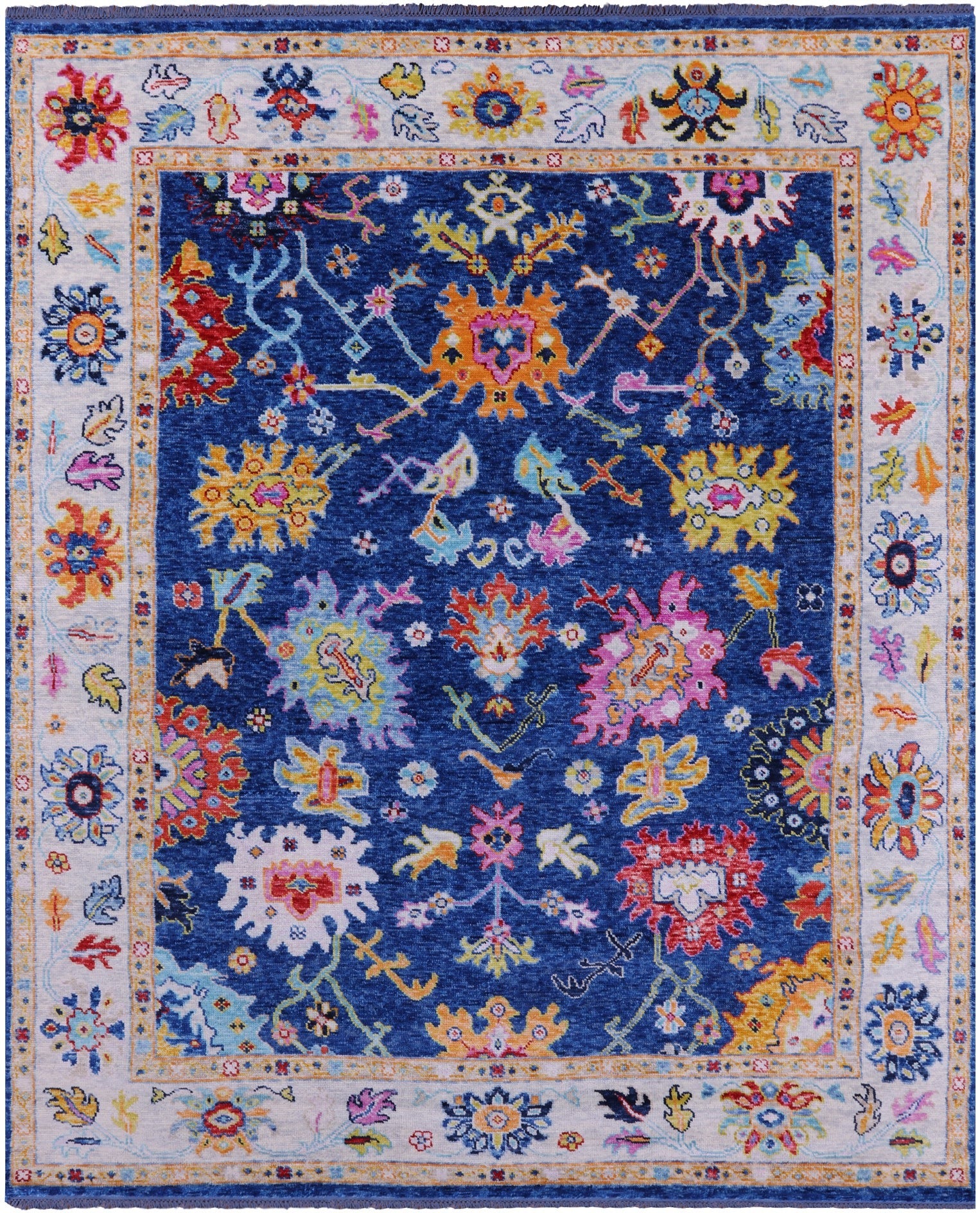 Blue Turkish Oushak Hand Knotted Wool Rug - 8' 1" X 9' 9" - Golden Nile