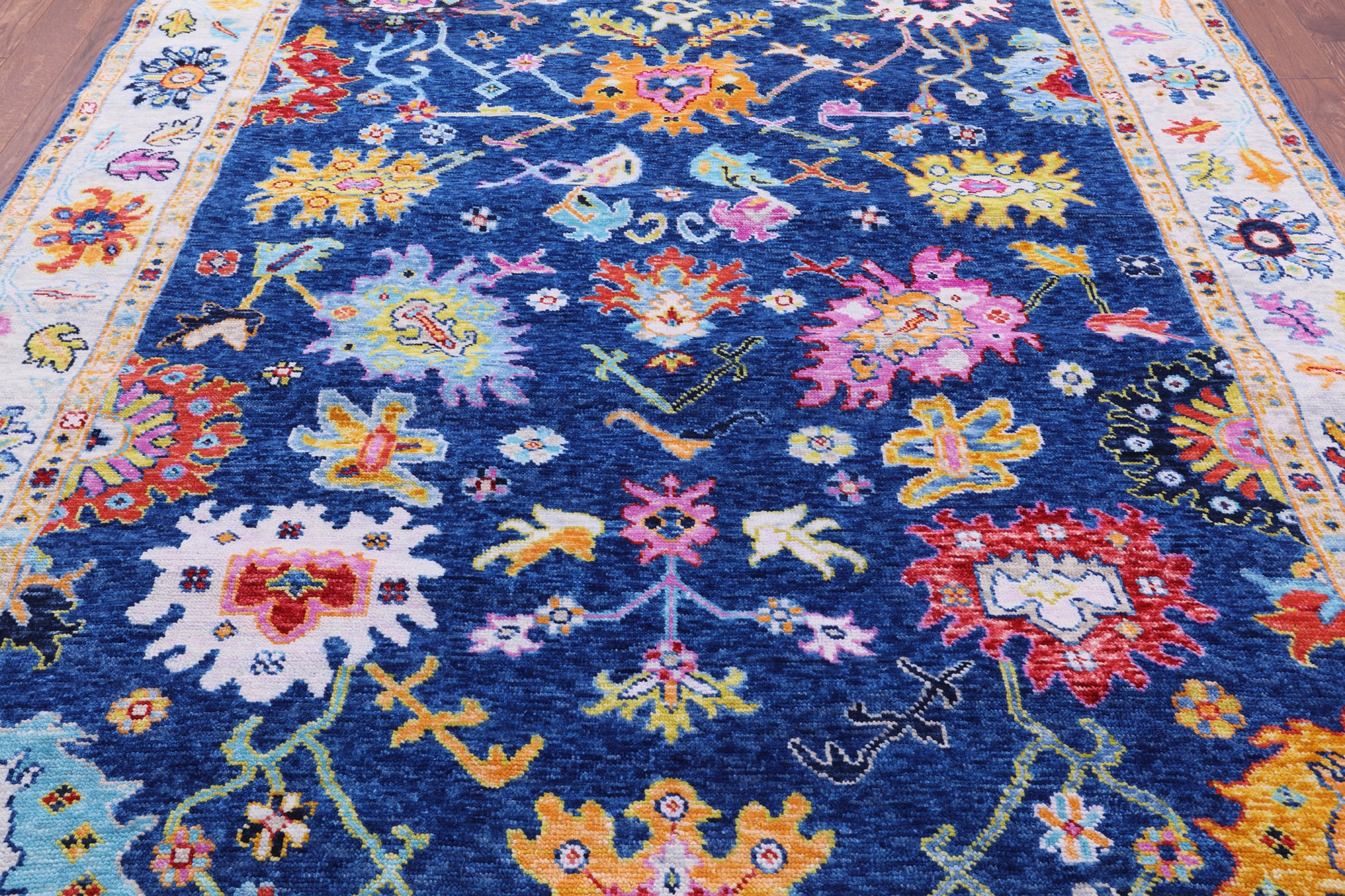 Blue Turkish Oushak Hand Knotted Wool Rug - 8' 1" X 9' 9" - Golden Nile