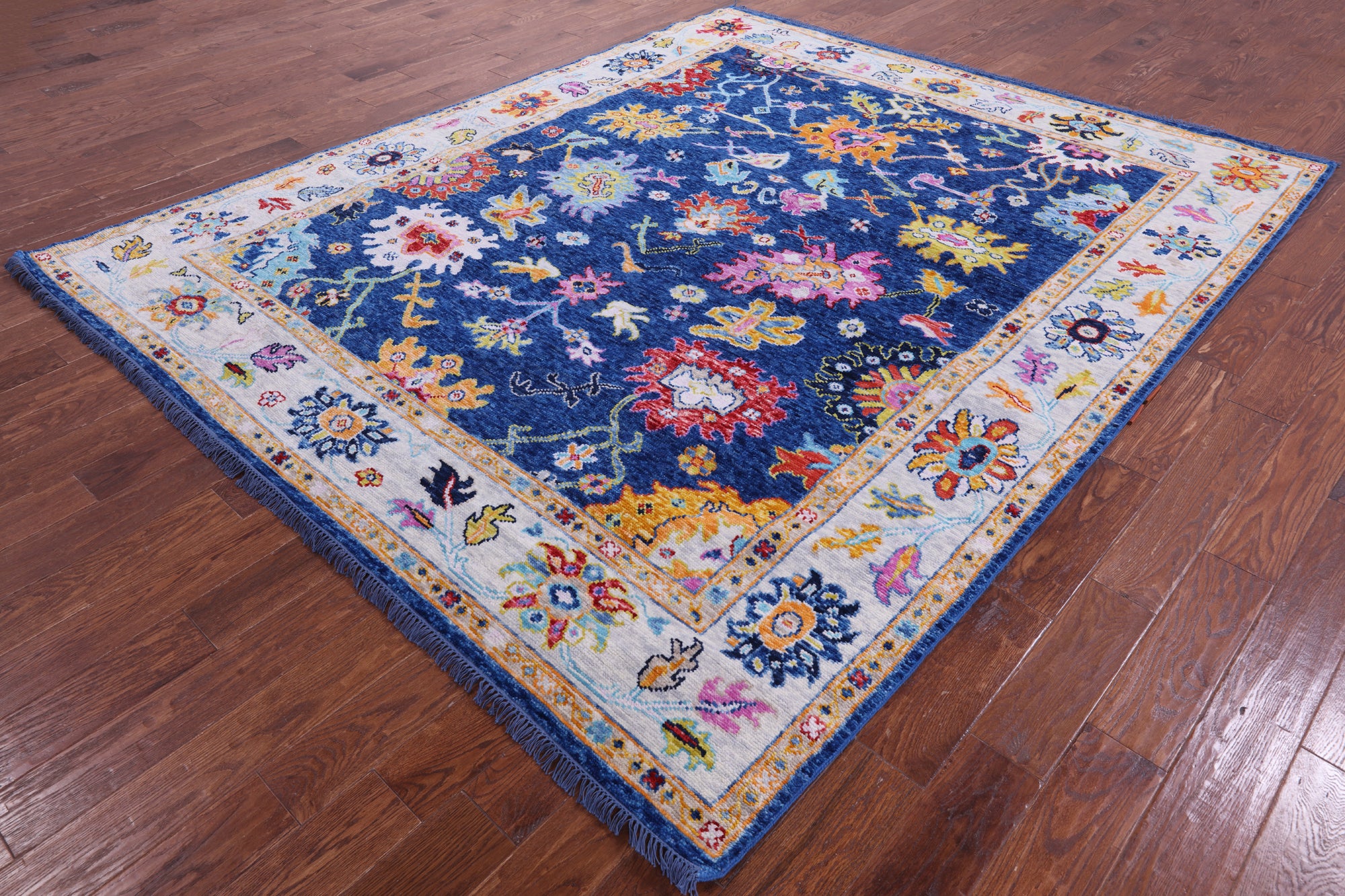 Blue Turkish Oushak Hand Knotted Wool Rug - 8' 1" X 9' 9" - Golden Nile