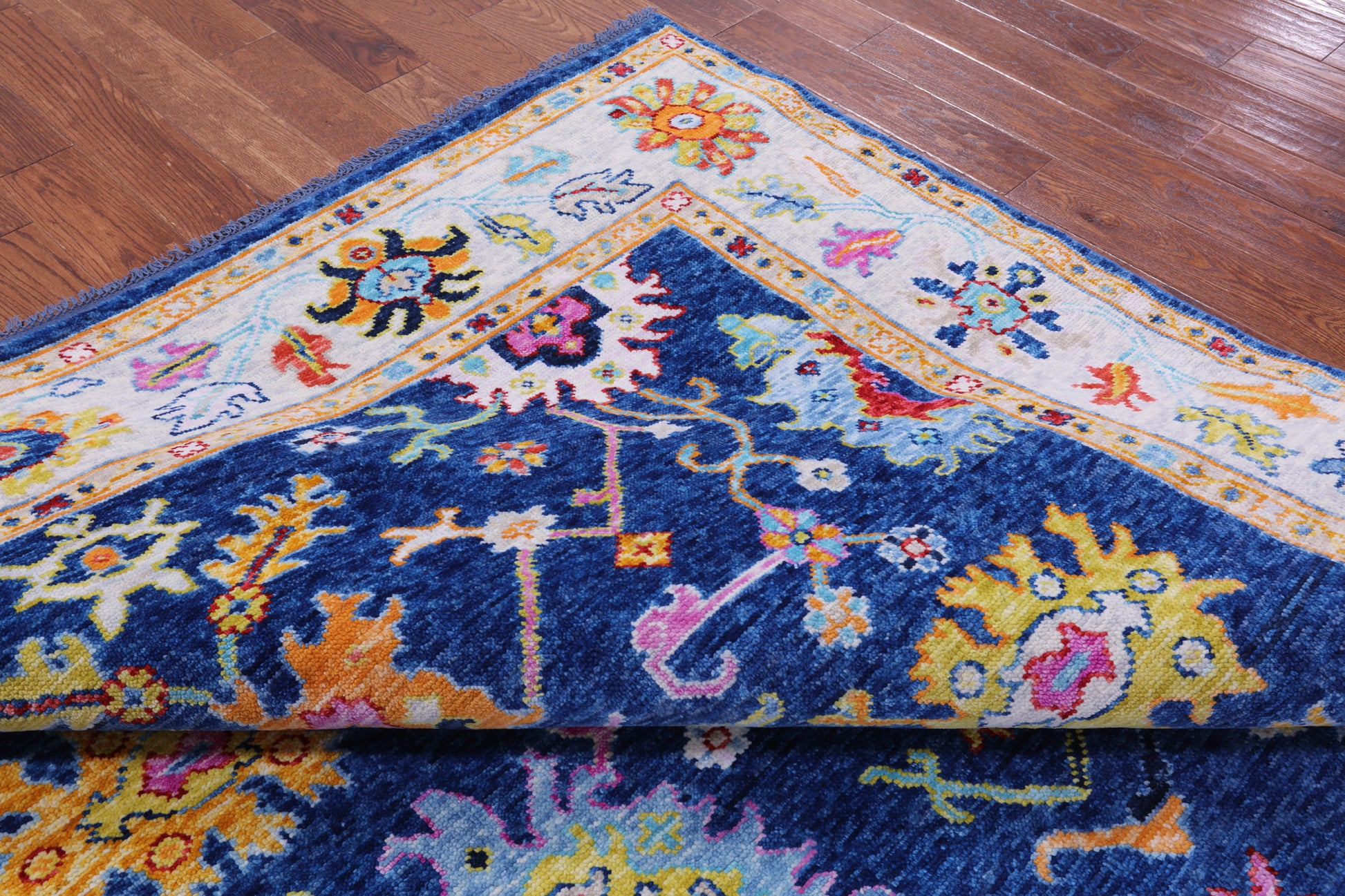 Blue Turkish Oushak Hand Knotted Wool Rug - 8' 1" X 9' 9" - Golden Nile