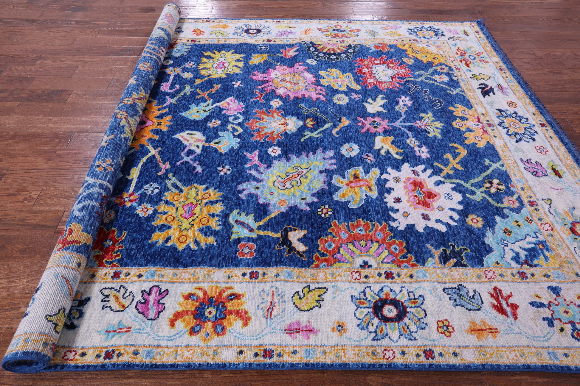 Blue Turkish Oushak Hand Knotted Wool Rug - 8' 1" X 9' 9" - Golden Nile