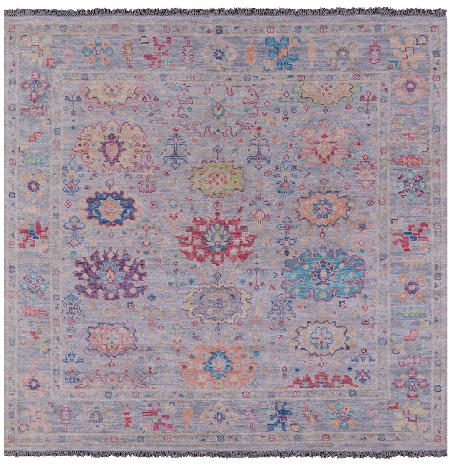 Grey Square Turkish Oushak Hand Knotted Wool Rug - 7' 11" X 8' 2" - Golden Nile