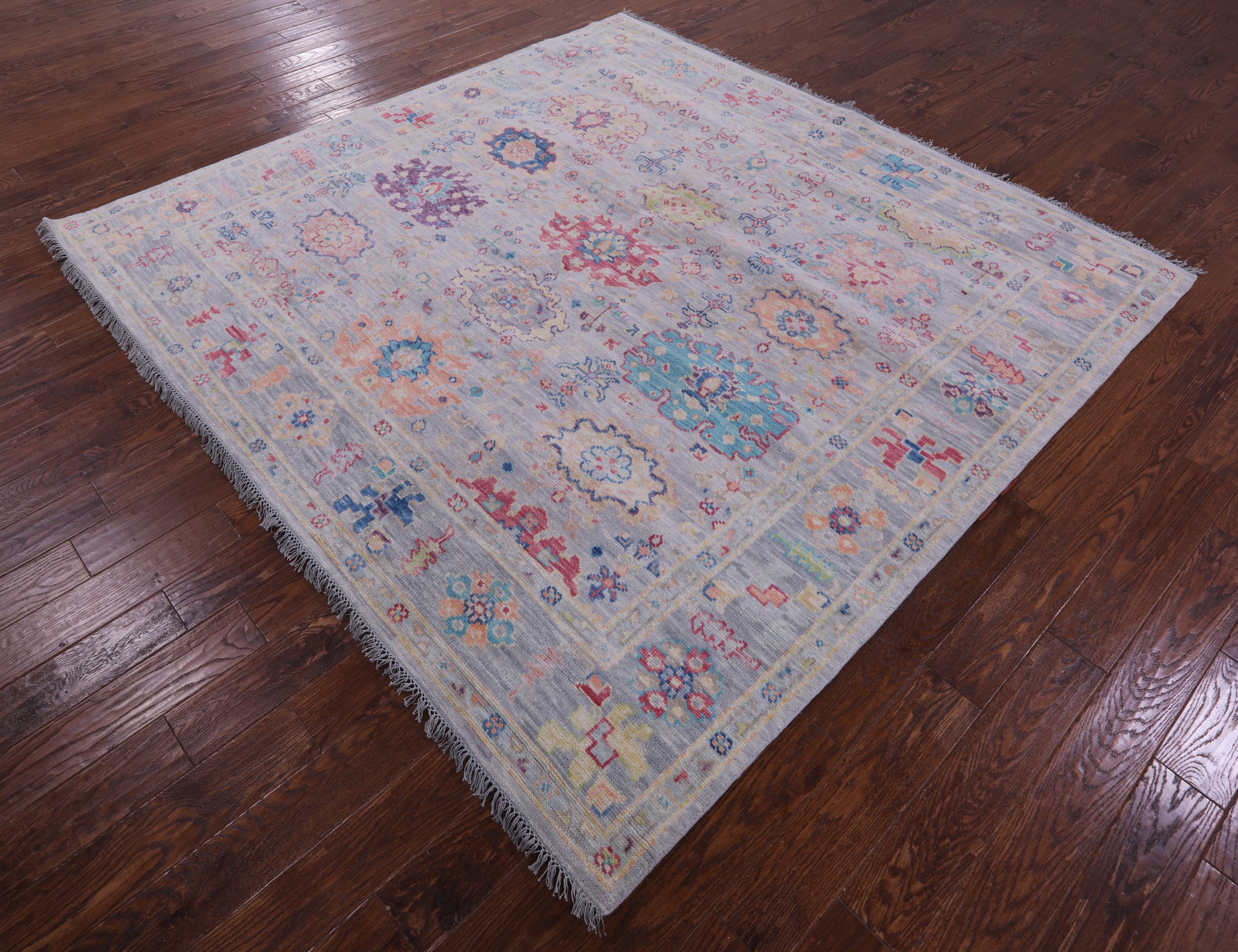 Grey Square Turkish Oushak Hand Knotted Wool Rug - 7' 11" X 8' 2" - Golden Nile