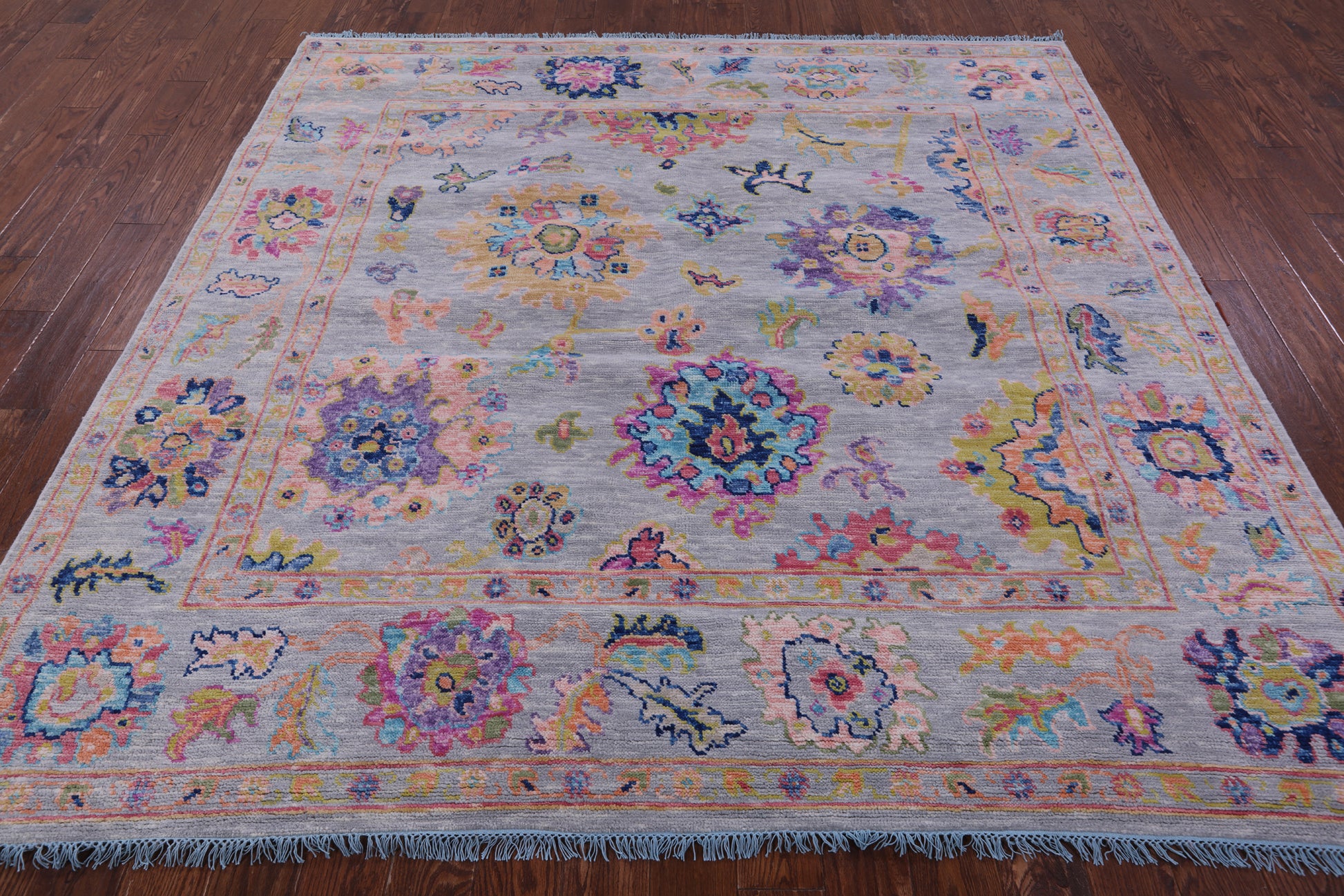 Grey Square Turkish Oushak Hand Knotted Wool Rug - 8' 0" X 8' 2" - Golden Nile