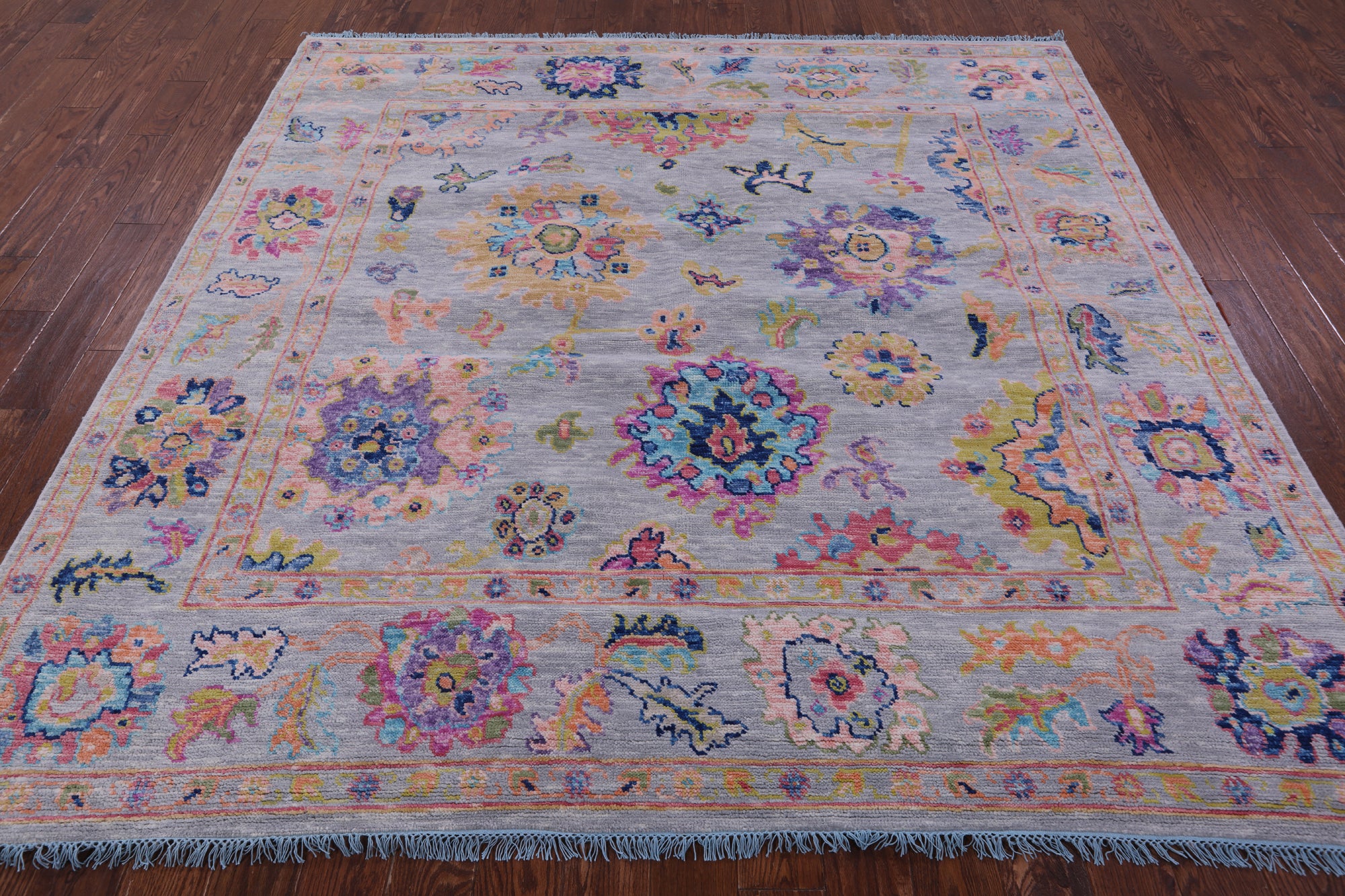 Grey Square Turkish Oushak Hand Knotted Wool Rug - 8' 0" X 8' 2" - Golden Nile