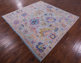 Grey Square Turkish Oushak Hand Knotted Wool Rug - 8' 0" X 8' 2" - Golden Nile