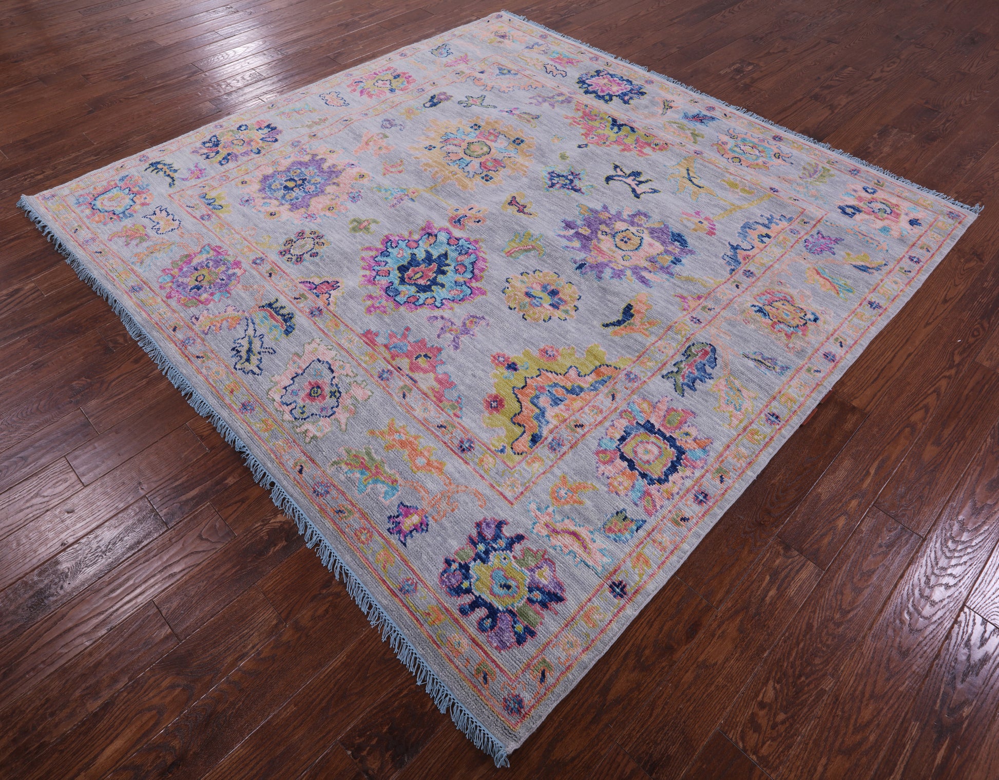 Grey Square Turkish Oushak Hand Knotted Wool Rug - 8' 0" X 8' 2" - Golden Nile
