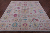 Ivory Square Turkish Oushak Hand Knotted Wool Rug - 8' 11" X 9' 0" - Golden Nile