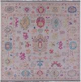 Ivory Square Turkish Oushak Hand Knotted Wool Rug - 8' 11" X 9' 0" - Golden Nile