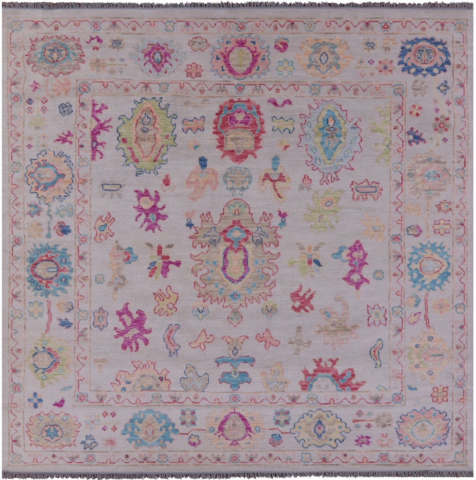 Ivory Square Turkish Oushak Hand Knotted Wool Rug - 8' 11" X 9' 0" - Golden Nile