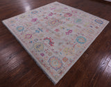Ivory Square Turkish Oushak Hand Knotted Wool Rug - 8' 11" X 9' 0" - Golden Nile
